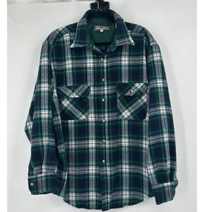 River Trader VTG Green Plaid Flannel Shirt Large Long Sleeve Button Down Acrylic